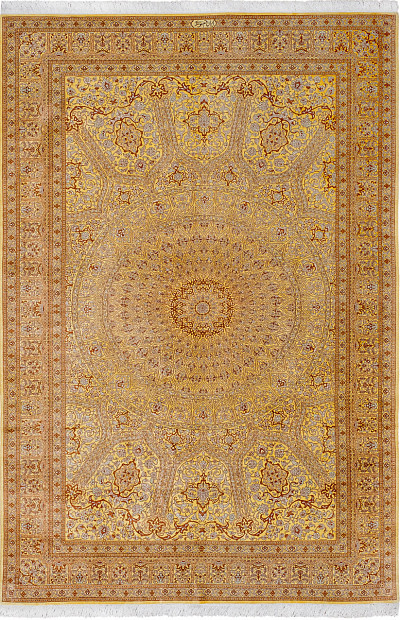 Ковёр 2,04х3,08 Ghom Gonbad Dargahi MOUSAVI 237181 1млн.уз шёлк осн.шёлк gold/gold Иран