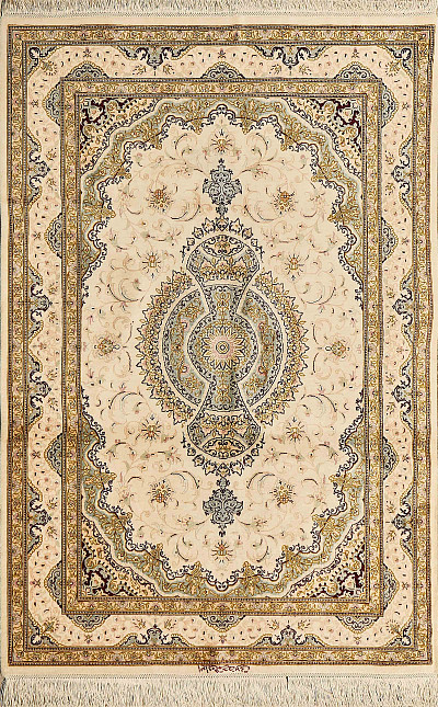 Ковёр 0,96х1,54 Кум 12/1605 Крем шёлк на шёлке ПАРА №1