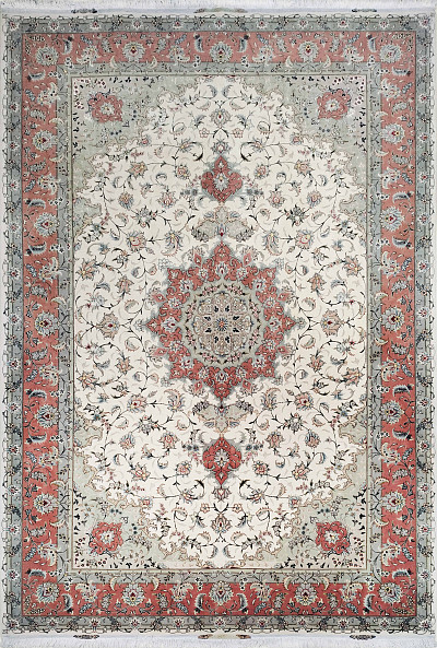 Ковёр 2,02х2,98 Tabriz Medallion FARAJI 290017 500.000уз шерсть+шёлк осн.хлопок cream/pink Иран
