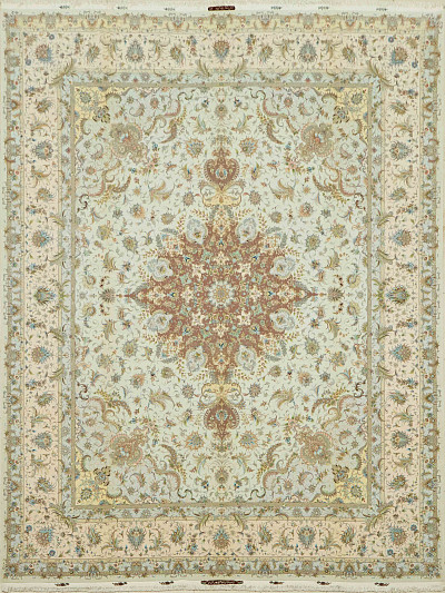 Ковёр 4,08х5,28 Tabriz Medallion CHAVOSHINIA 238232 500.000уз шерсть+шёлк осн.шёлк green/beige Иран