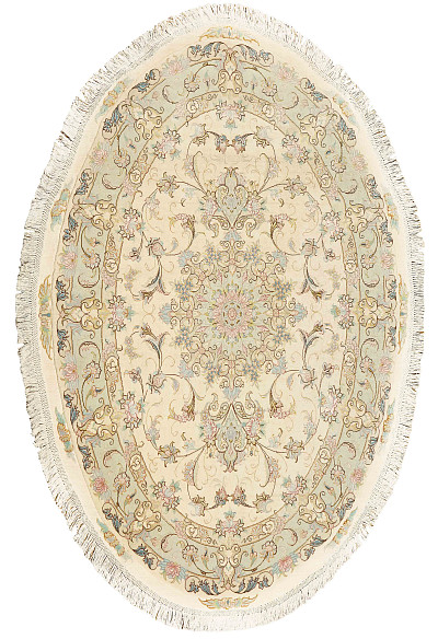 Ковёр 1,42х2,07 Табриз медальон 50радж шерсть+шёлк на хлопке 12/1195 Крем Овал