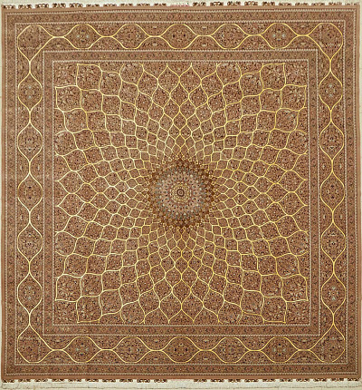 Ковёр 4,92х5,13 TABRIZ GONBAD SAGHFI 50R (JALALI) 238406 500т.уз шерсть+шёлк l.brown/l.brown Иран