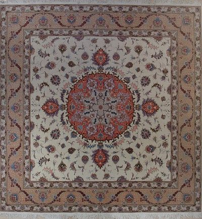Ковёр 3,01х3,05 Tabriz Medallion НС-566 500.000уз шерсть+шёлк осн.хлопок cream/copper Иран
