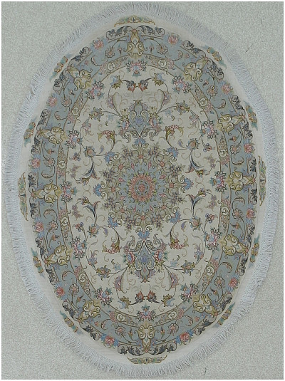 Ковёр 1,42х2,07 Табриз медальон 50радж шерсть+шёлк на хлопке 12/1195 Крем Овал