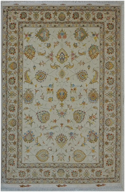 Ковёр 1,69х2,48 Табриз 1532865 Цвет слоновой кости 50 радж шерсть+шёлк