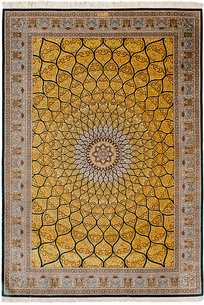 Ковёр 1,96х3,03 Ghom Gonbad Saghfi (GOLD WASH) MOUSAVI 236557 1млн.уз шёлк осн.шёлк gold/mix Иран